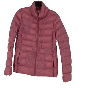 UNIQLO Women Puffer Jacket Pink Lightweight Down Filled Full Zip Hooded Size M